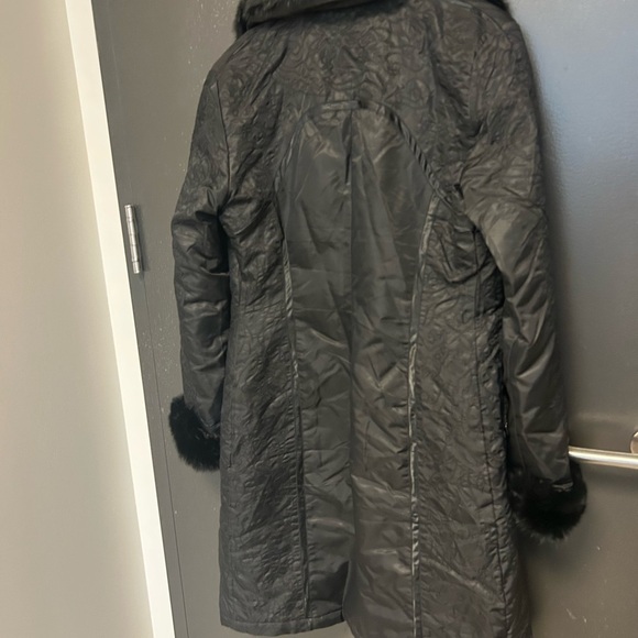 Ebene by Patrick Assuline Rabbit Fur trim pattern trench size 10 Excellent cond - Picture 8 of 16